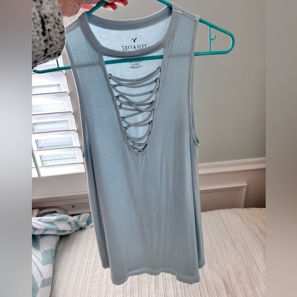 American Eagle Light Blue Lace Up Tank Sz. S - Picture 3 of 4